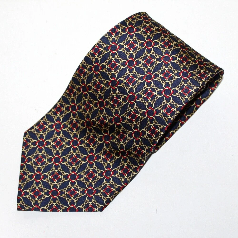 Museum Artifacts Necktie Silk hand made horse bit blue red equestrian